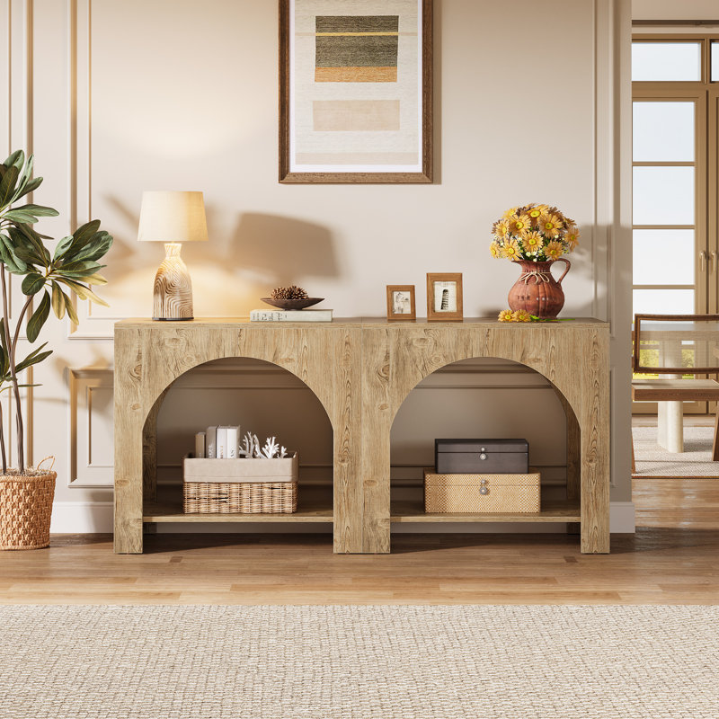 Set Of 2 Farmhouse End Table With Storage Shelf, Light Brown Oak, 2
