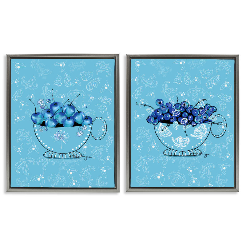 Ensemble de 2 cadres flottants Blue Fruit Teacups, design par Susan Lugar, H 21 po x l 17 po, Gris