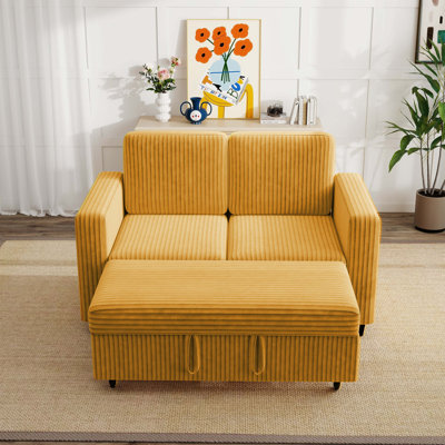 58.1 Inch Pink Corduroy 2-Seat Pull-Out Sofa Bed, Multi-Functional 2-In-1 Convertible Couch For Small Space Living Room