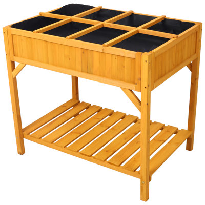 Raised Garden Bed With Legs, Wooden Elevated Planter Box With 8 Grids Divider & Protective Liner, Standing Garden Planter Bed For Vegetables Flowers Herbs On Deck Patio Backyard