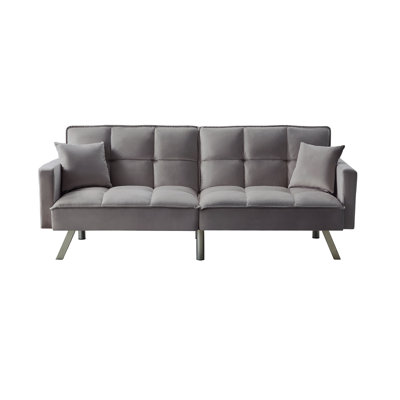 80'' Convertible Velvet Sofabed Sleeper Futon With 2 Pillows