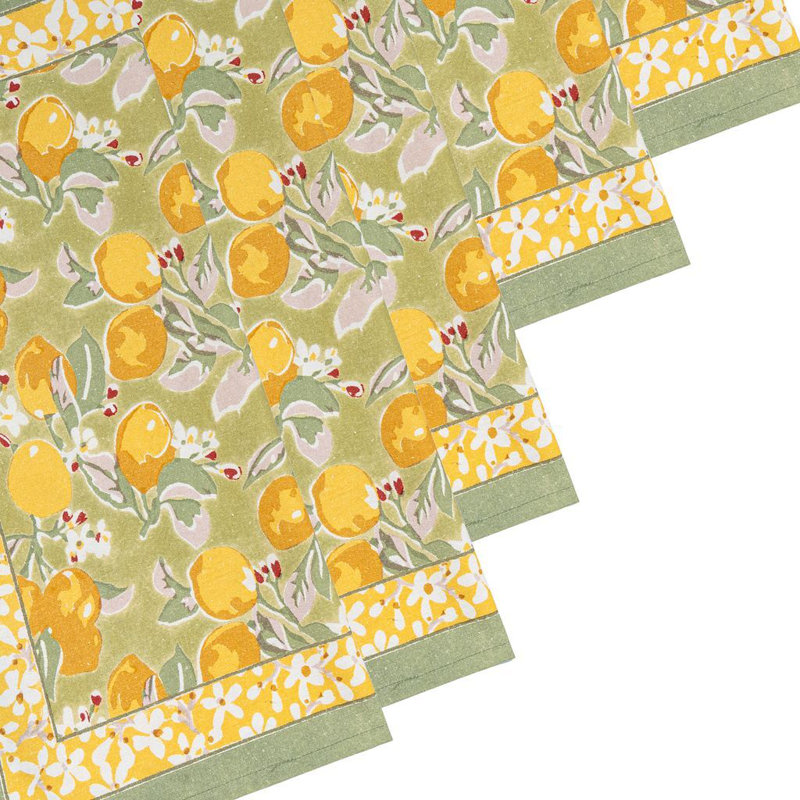 Citron Linen Floral Square Napkin, Vert/Yellow