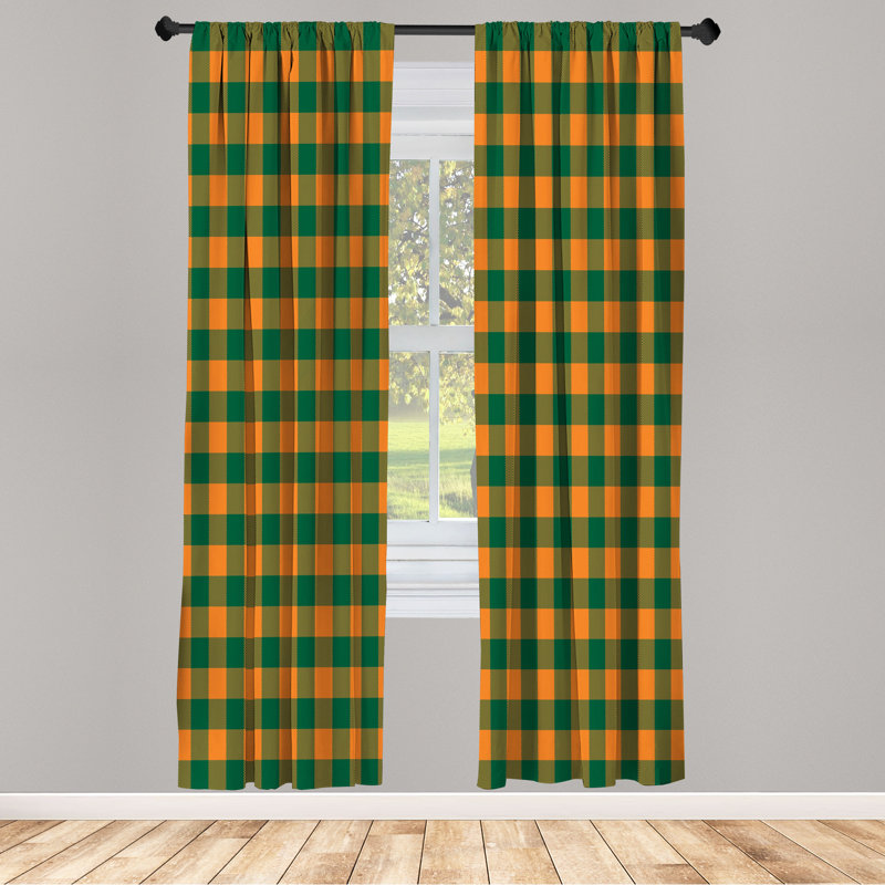 Charlton Home® Plaid Curtains, Lumberjack Buffalo Checks Art, Black/White, 28" W x 84" L