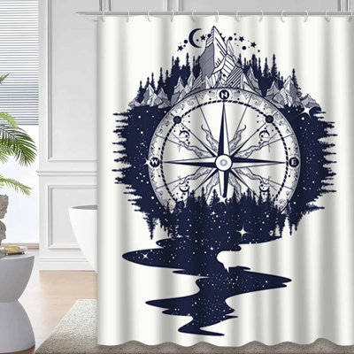 Rideau de douche antique avec 12 crochets Compass Mountains