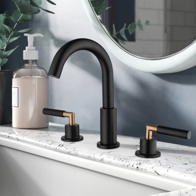 Modern Widespread Two Handles  Bathroom Sink Faucet in Matte Black, Lead-Free Stainless Steel