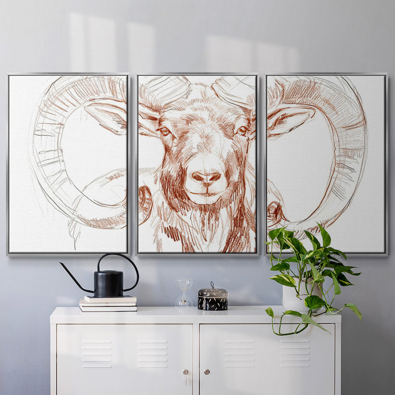 Big Horn Sheep I 3 pièces, H 24 po x l 48 po x P 2 po, Encadrement argenté