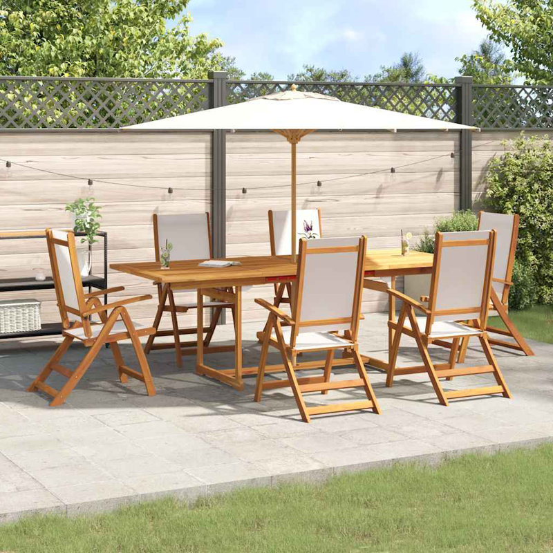 6 - Person Acacia Patio Dining Set with Extendable Rectangular Table, Grey, 75cm H x 160cm W x 100cm D