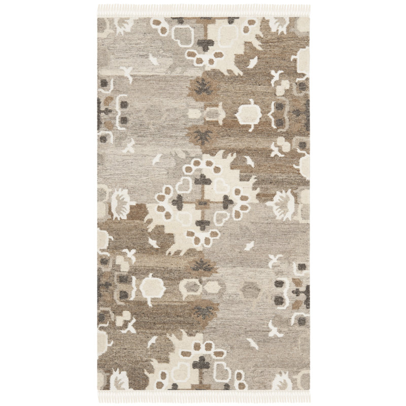 Tapis gris en laine, viscose et coton tissé à la main Mill, Rectangle 4 pi x 6 pi