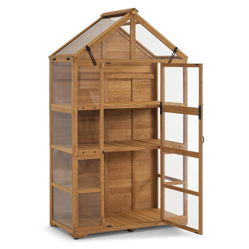 3.73' W x 1.98' D Wooden Greenhouse with Openable Roof Vent and Adjustable Shelves