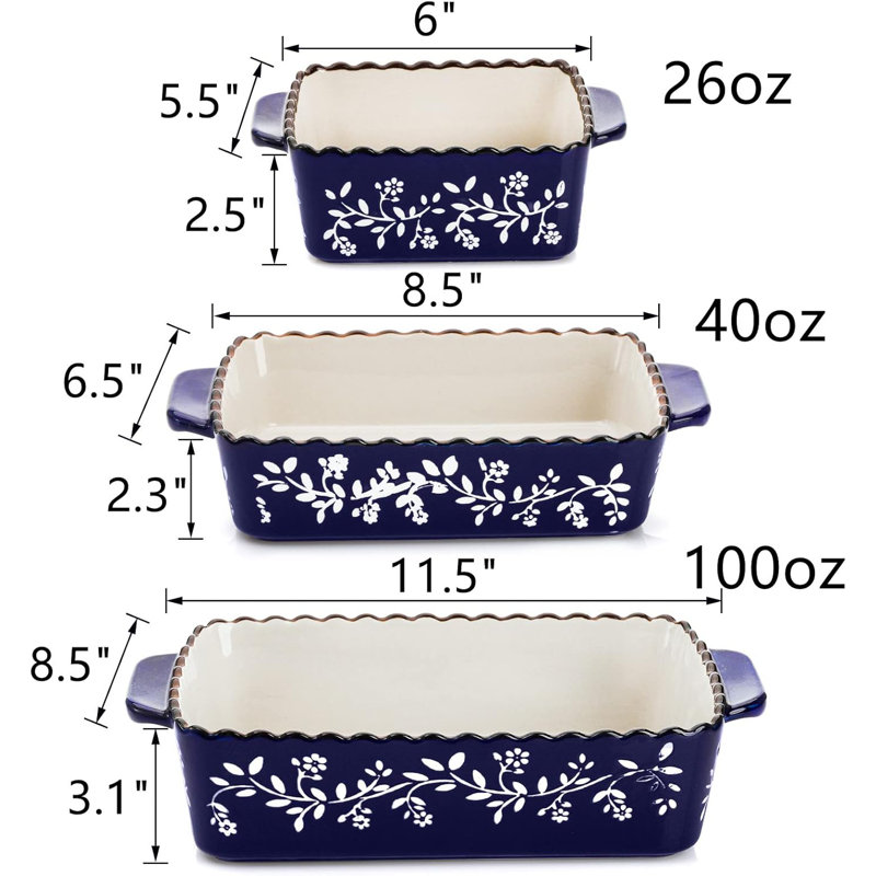 Ensemble de 3 plats en céramique en porcelaine pour plats de cuisson rectangulaires