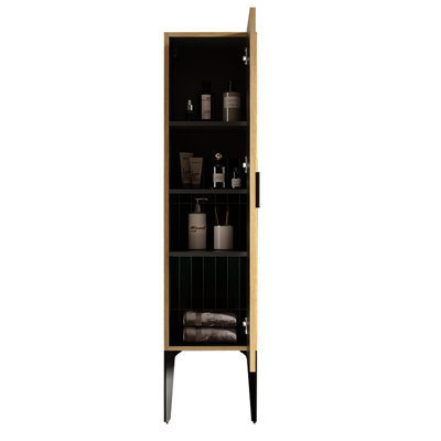 14S Matt Black Bathroom Bookcase, Striped Texture For A Modern Touch, Freestanding With Shelves And Strong Metal Legs Cabinet 14S, Finish, Style Practical Robust