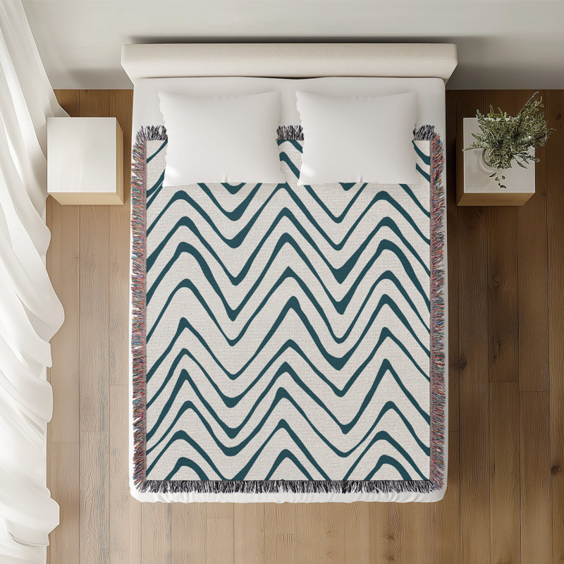 Jeté en coton Zig Zagg, Bleu sarcelle, 50 x 70