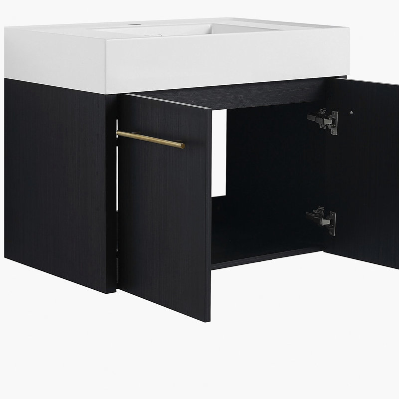 Commode de salle de bain murale 30 po avec bassin, bassin en résine épais