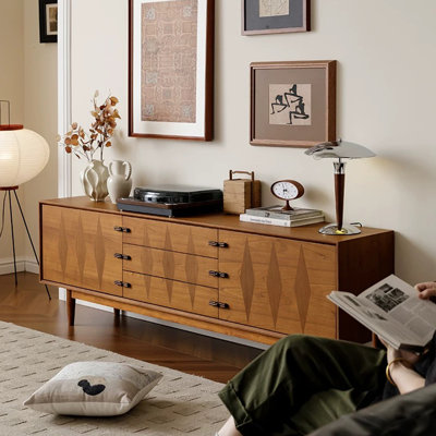 Meuble télé en bois massif avec tablettes réglables