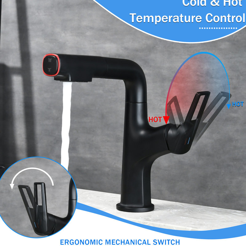 Matte Black Pull - Down Vessel Faucet For Multiple Environments With 23.6 In Retractable Hose And One Handle Manual Operation Use Areas Touch Rinse Function