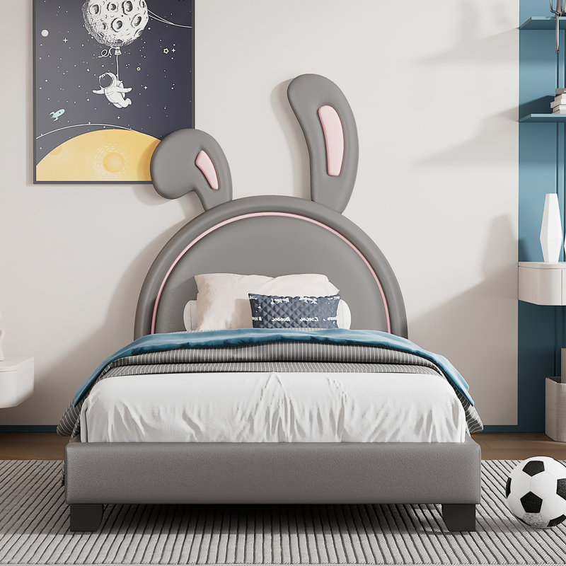 Upholstered Platform Bed Frame With Headboard, Gray, Twin