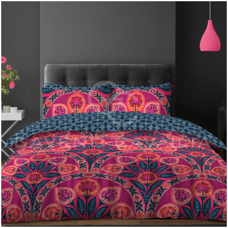 Duvet Cover Set with Pillowcases, Red Floral, Single Duvet Cover Set + 2 Additional Pieces