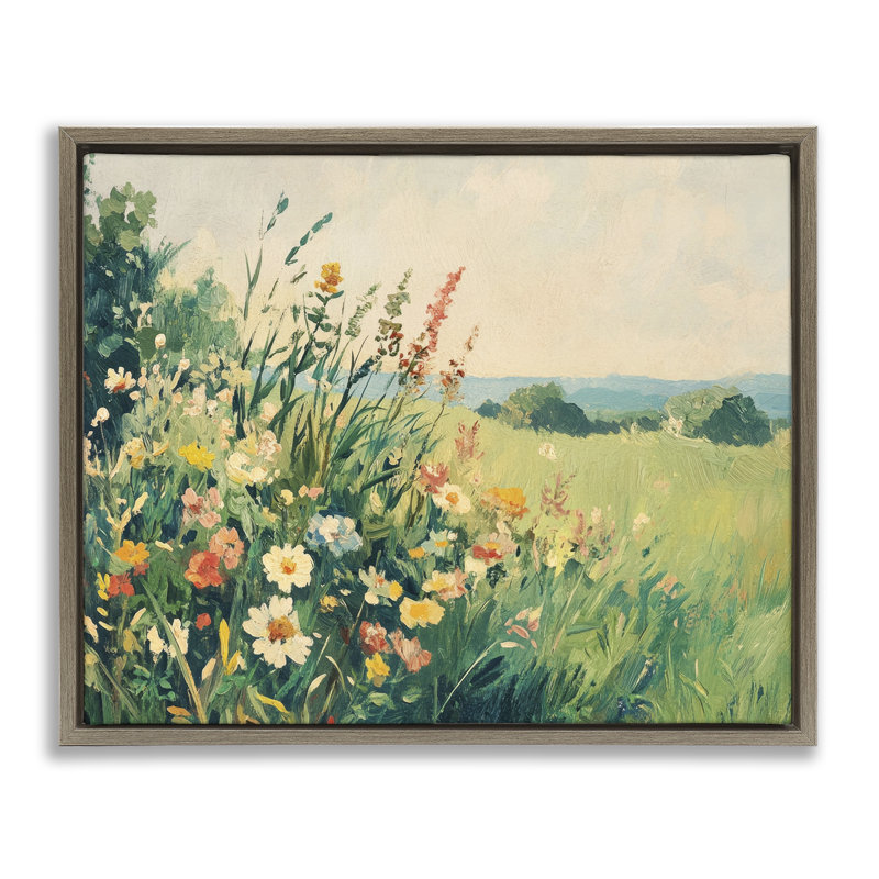 Fleurs sauvages rétro dans un cadre flottant, design par Petal Prints Design, H 17 po x l 21 po