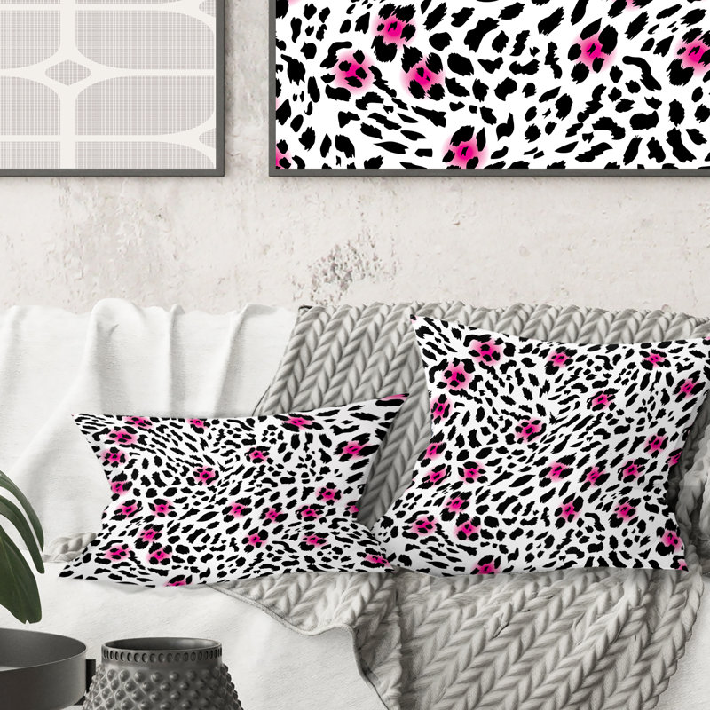 Coussin Leopard Fur Safari II - Mid-Century, Noir, 12 po x 20 po, Rectangulaire