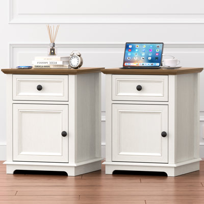 Azella 1-Drawer Frame End Table Set with Storage and Built-In Outlets