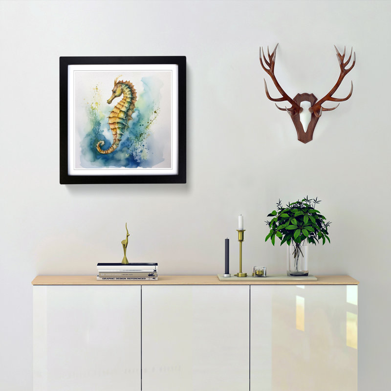 Seahorse Watercolour No.1 - Single Picture Frame Print on Wood, Black