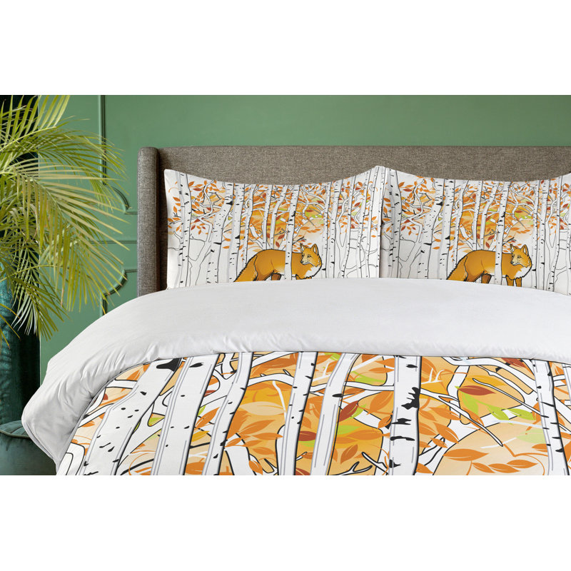 Queen Orange White Black Fox Hunting Duvet Cover Set