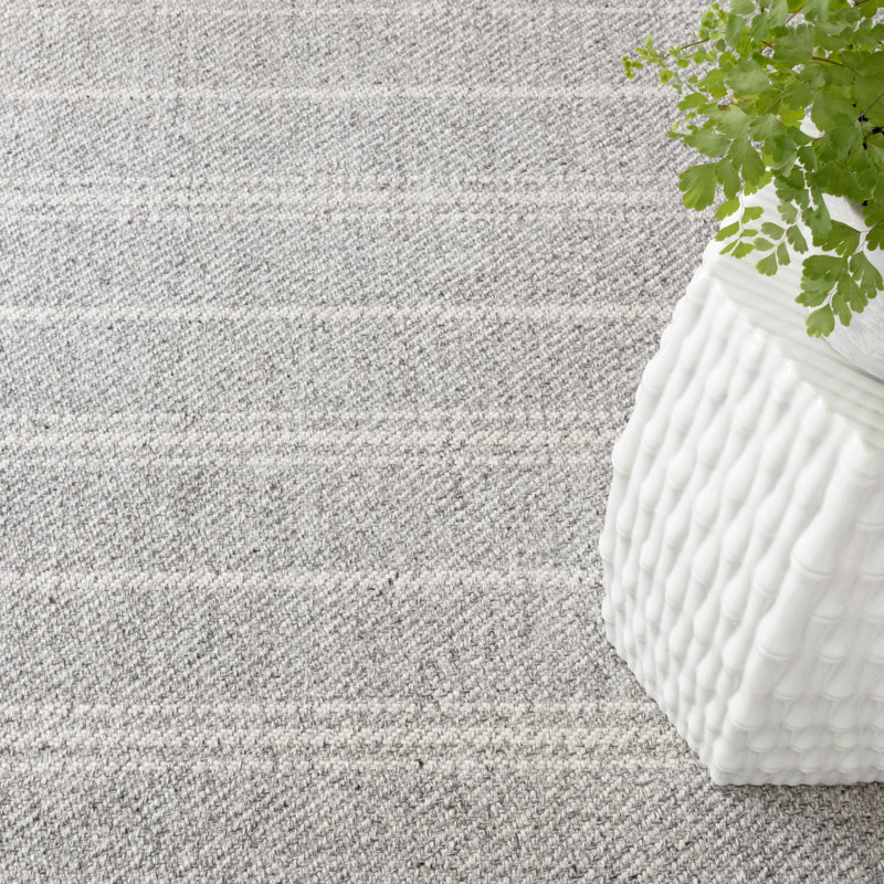 Melange Stripe Grey/Ivory Handwoven Indoor/Outdoor Rug, Rectangle 8'6" x 11'6"