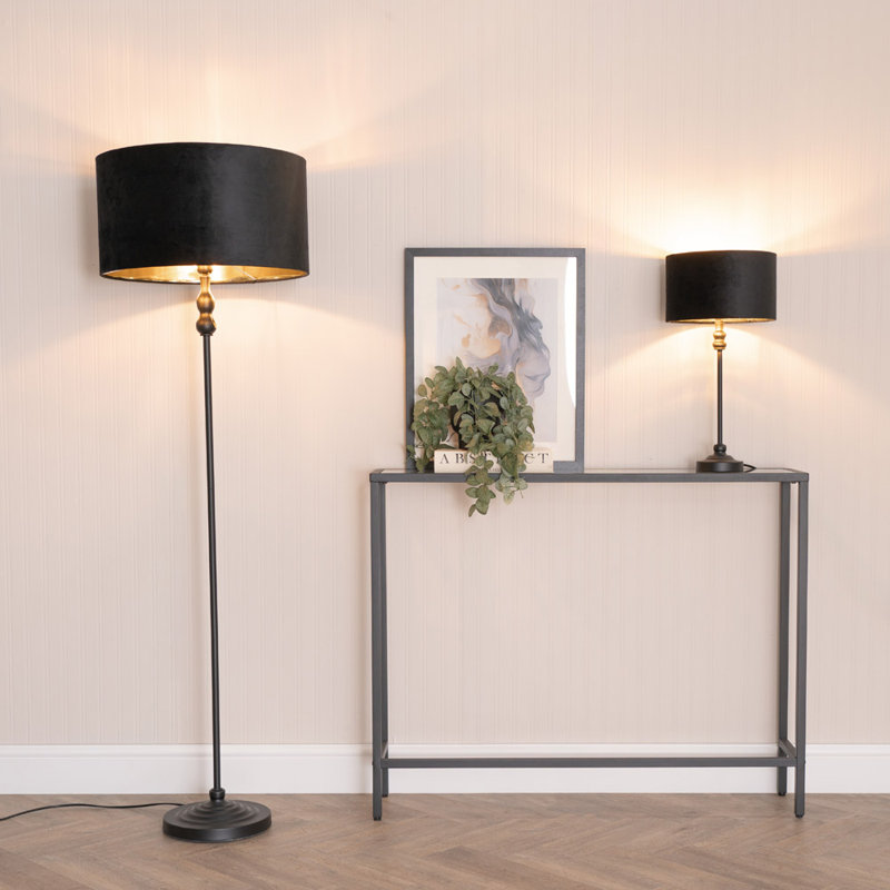 Agetina Metal Table Lamp, Black Base/Black/Gold Shade, Yes