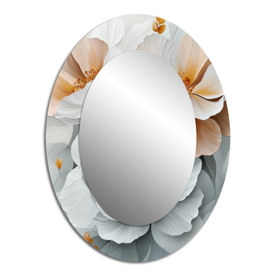 White And Pink Marble Peonies Elegance III - Pink Oval Wall Mirror Decor