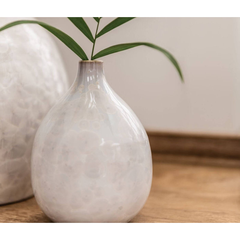 Crystalline Handmade Stoneware Table Vase, Candent White