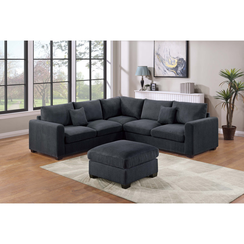 Ensemble modulaire 4 pièces Bobnice, Velours côtelé noir
