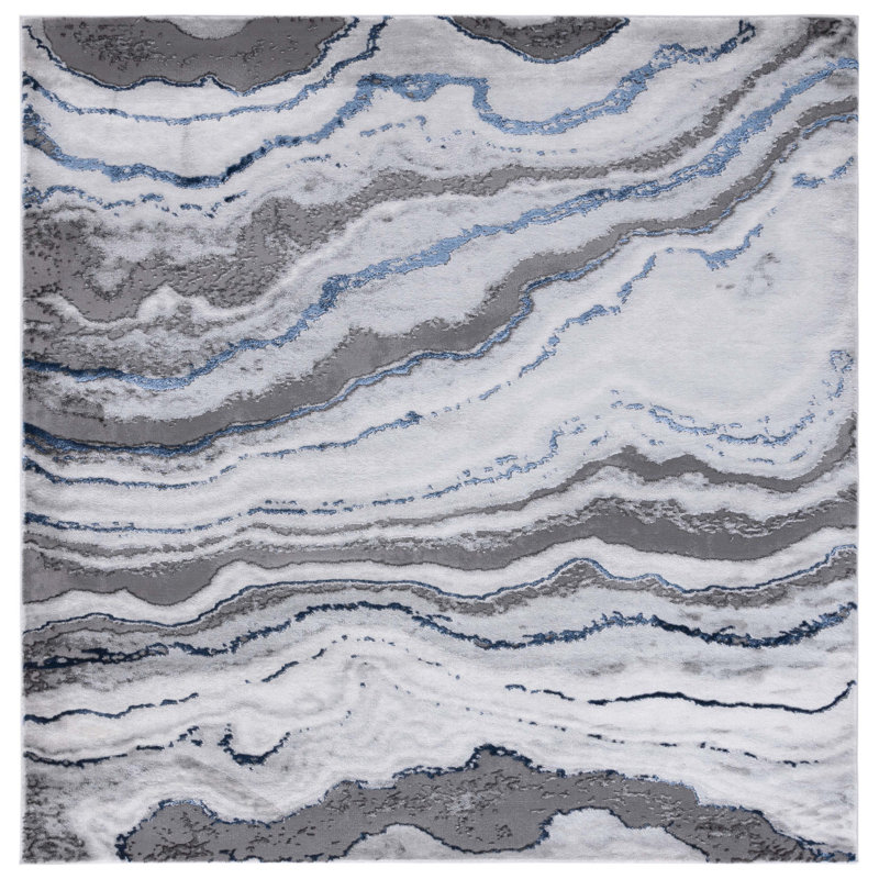 Swindle Abstract Gray/Blue Area Rug, Square 6'7"