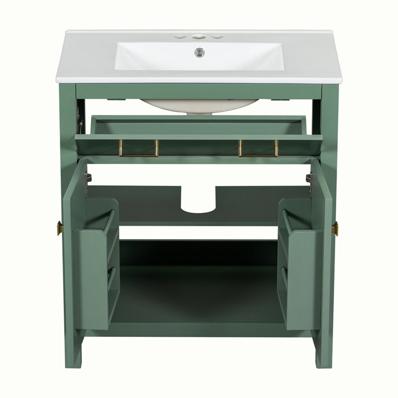 Meuble-lavabo moderne simple avec lavabo en céramique, Vert