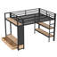 Lit mezzanine en métal avec tablettes de rangement, cadre de lit mezzanine avec garde-robe et panneau perforé-1930790081