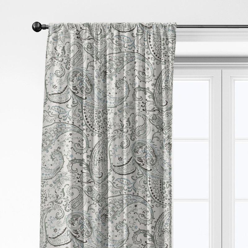 Paisley Seafoam Cotton Simple Top Pocket Drapery Panel Set of 2, 50" W  x 84" L