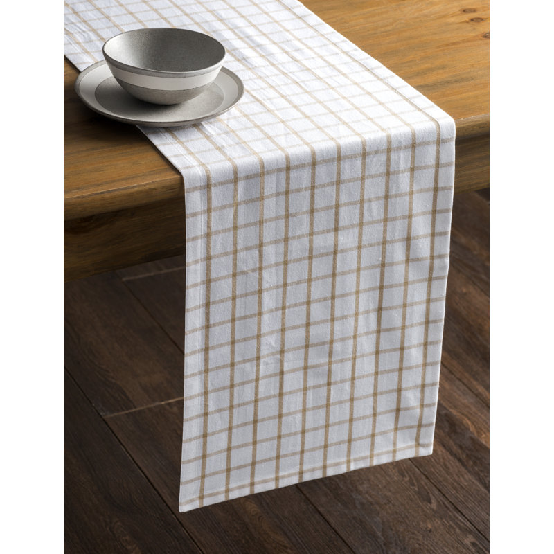 Checkered 100% Cotton Table Runner, Latte