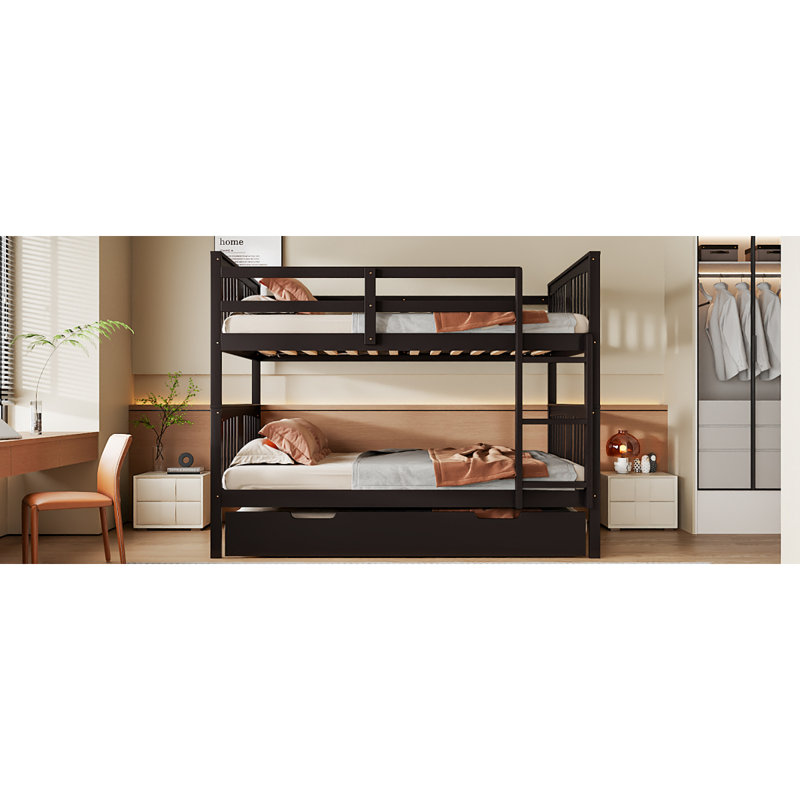 Lit superposé double au-dessus de double avec lit gigogne simple et échelle - Espresso (ancien SKU: LT100204AAP)