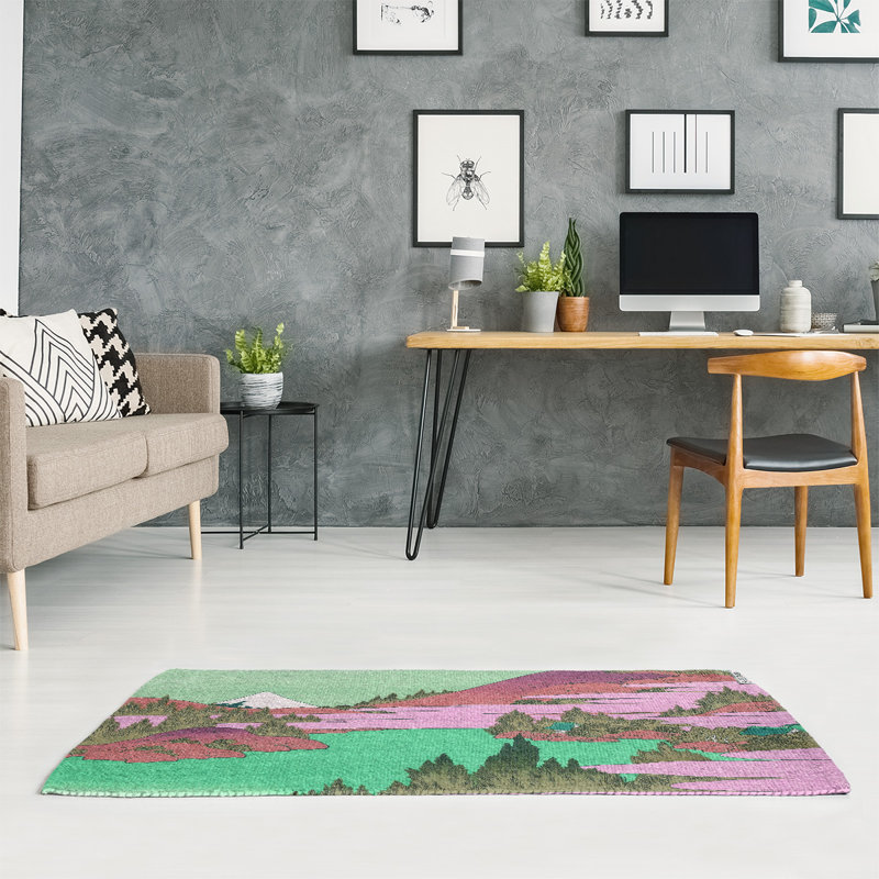 Tapis rose / vert Lake at Hakone in Sagami, Rectangle 3 pi x 5 pi