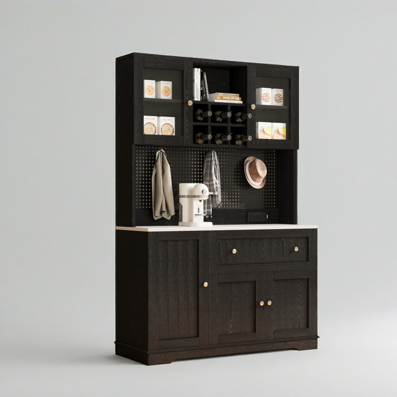 Modern Pantry Cabinet With Pegboard, Freestanding Buffet With Spacious Storage