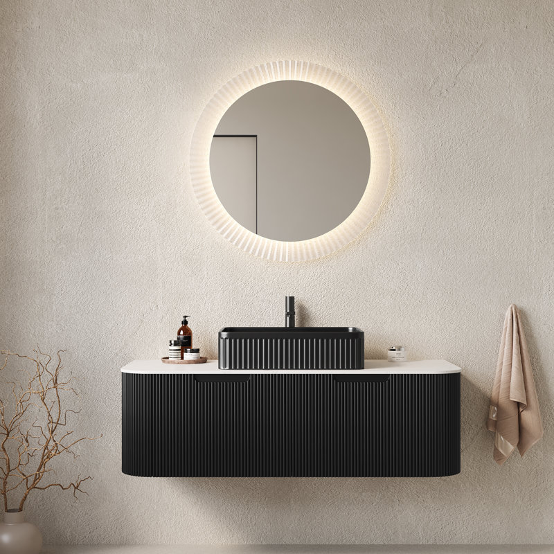 Meuble-lavabo de salle de bain mural 48 po avec lavabo Dina, Noir