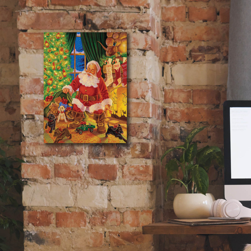 The Holiday Aisle® «Santa Pups» par Christopher Nick, art mural sur toile, 20 po x 24 po, H 16 po x l 12 po x P 0,75 po