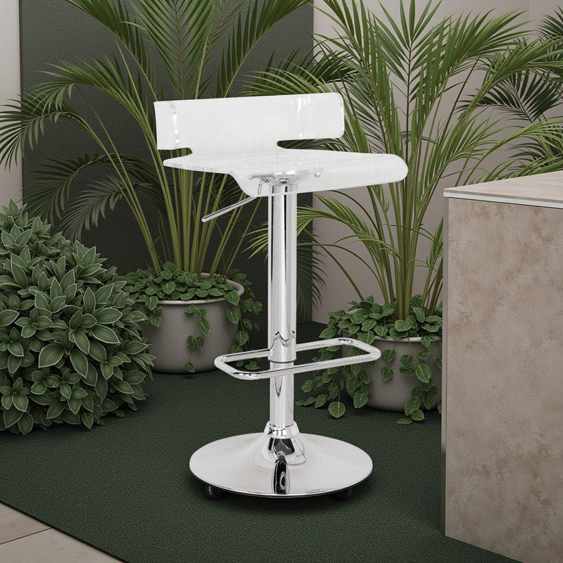 Tabouret de comptoir pivotant à 360 ° - Acrylique lisse, base chromée, réglable en hauteur?, Blanc