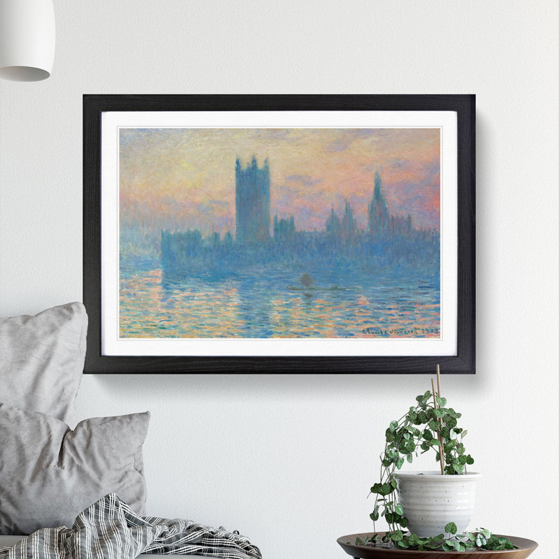 Houses of Parliament in London Vol.1 by Claude Monet - Picture Frame Painting, Black Framed, 36cm H x 48cm W x 2cm D