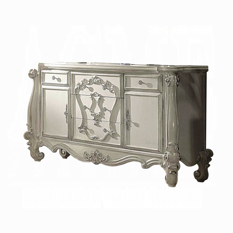 Commode combinée 5 tiroirs avec miroir Emele, Blanc os