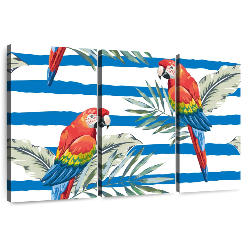 Macaw Parrots Palm Leaves, 24" H x 38" W