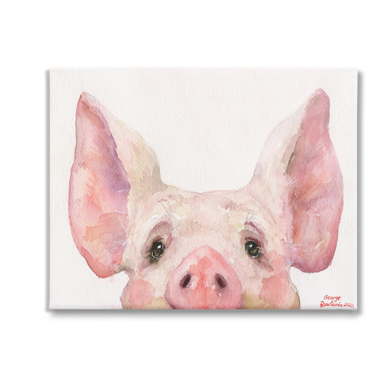 «Porcelet Peeking Portrait», art mural sur toile par Georgedyachenkoart, H 16 po x l 20 po