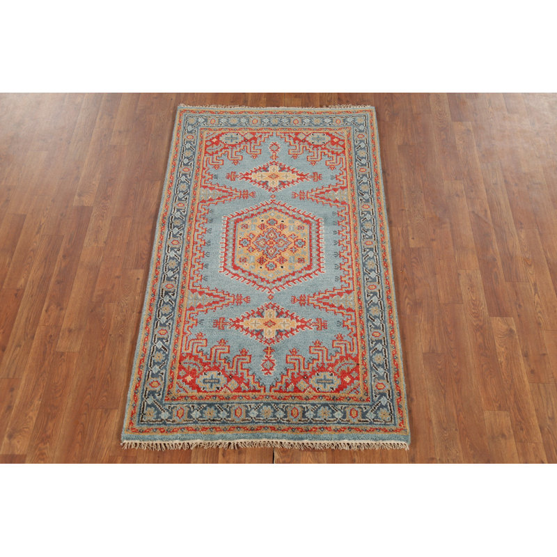 Light Blue Geometric Traditional Indian Accent Rug 3x5