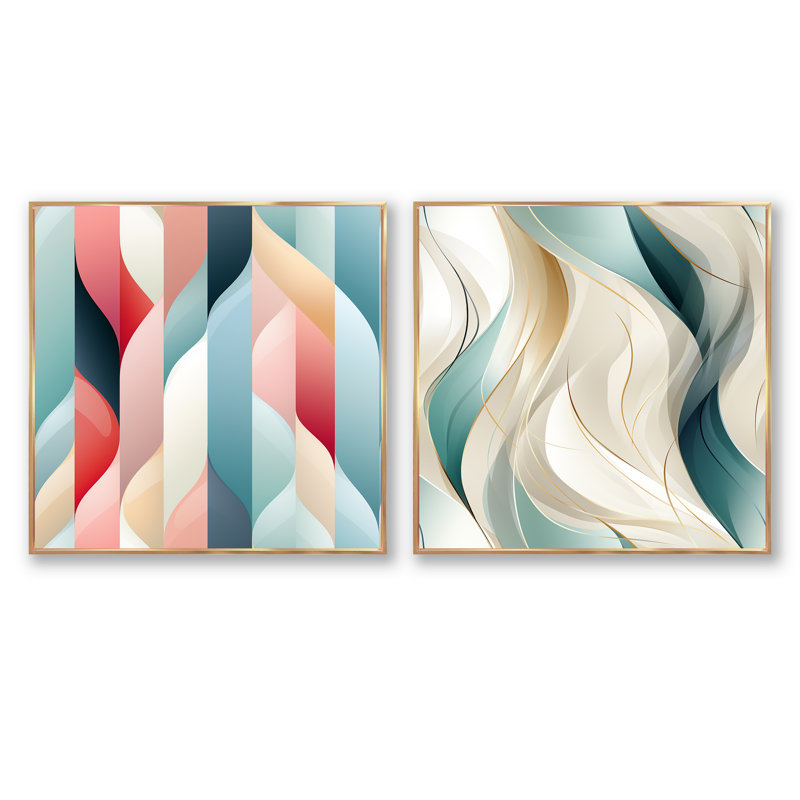 Crissie - Ensemble de 2 collages carrés à formes abstraites, Cadre flottant doré, H 16 po x l 33 po