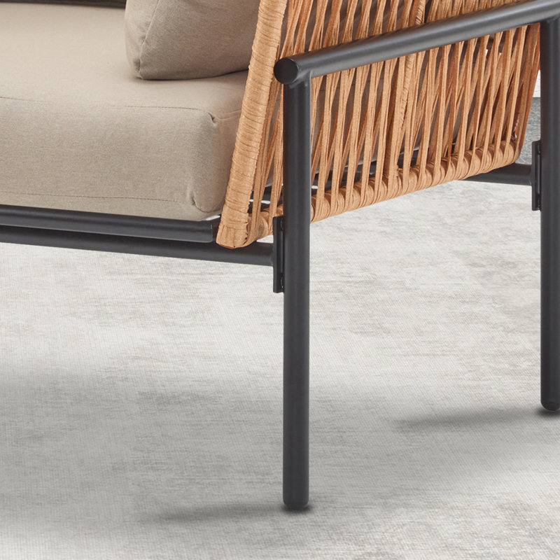 Chaise longue d'extérieur en rotin avec coussins, Naturel