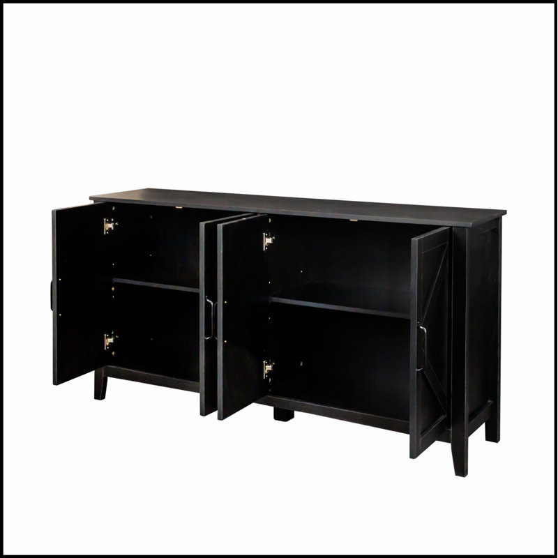 Charmant buffet autoportant avec 4 portes et 4 tablettes ouvertes pour un rangement et une présentation élégants, parfait pour les maisons modernes et traditionnelles.